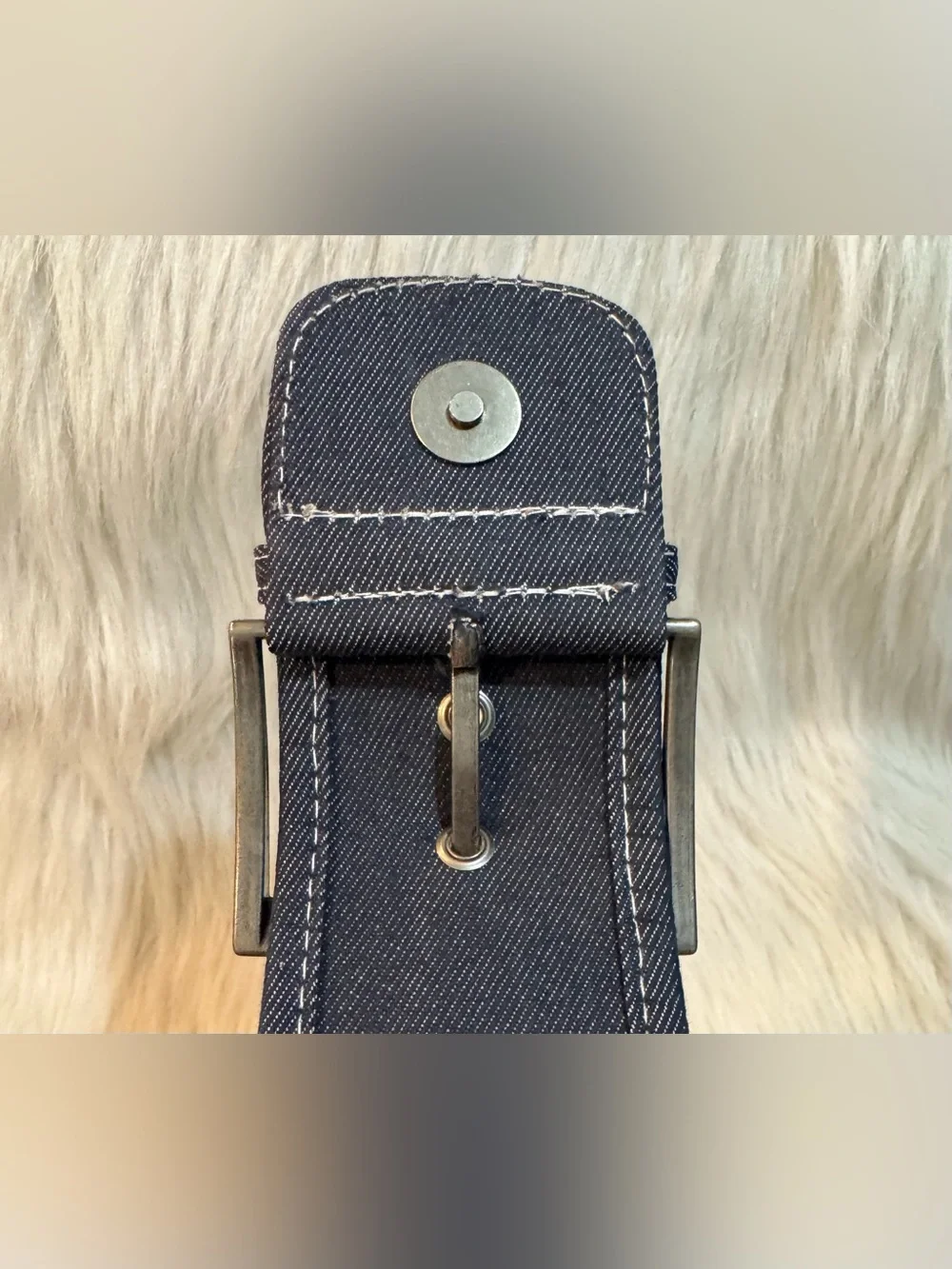 Bath & Body Works Denim & Raffia Small Satchel Tote Buckle Blue Natural GUC
